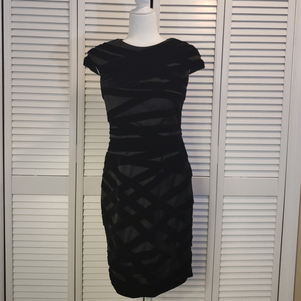 Tadashi Shoji Black Midi Dress with Elegant Design